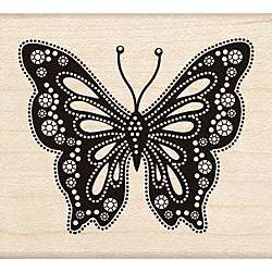   Wood mounted Gem Stone Butterfly Rubber Stamp  