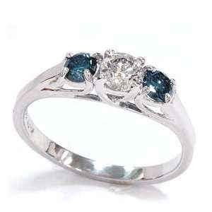 82CT Blue & White Diamond 3 Stone Genuine Diamond Engagement Ring 
