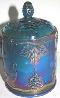 INDIANA BLUE CARNIVAL GLASS CANDY DISH/CANISTER W/LID  