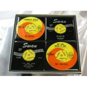  The Beatles 4 pc. Rare 45 RPM Record Drink Coaster Set 