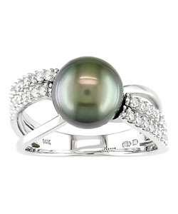  Gold 1/4ct TDW Diamond Cultured Tahitian Pearl Ring  Overstock