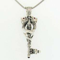   Silver Ruby, Rhodolite and Diamond Dragon Key Necklace  
