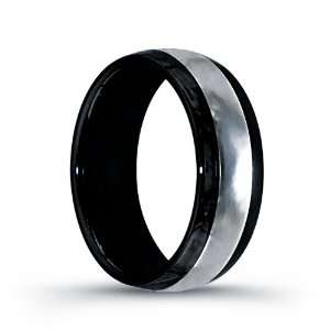  Black Ceramic Dome Shape Ring With Tungsten Inlay. Comfort 