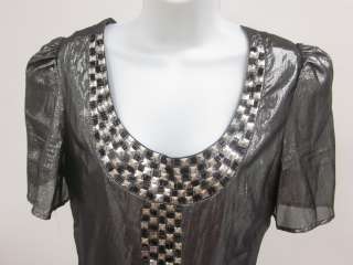 MISS ME COLLECTION Silver Black Beaded Tunic Dress Sz L  