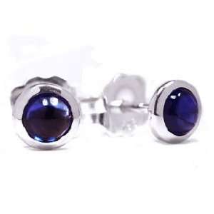   Silver Cabochon Sapphire 4mm Stud Earrings Ct.tw 0.85: Jewelry