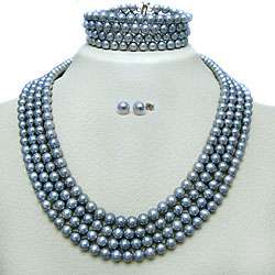 DaVonna Freshwater Grey Pearl Jewelry Set (6 7 mm)  