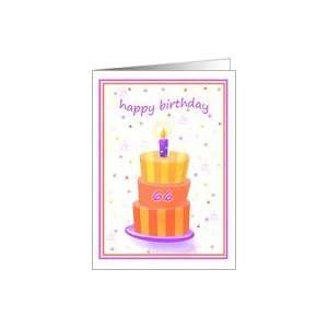  66 Years Old Happy Birthday Stacked Cake Lit Candle Card 