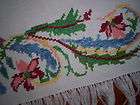 ANTIQUE TABLECLOTH HAND CROSS STITCH EMBROIDERY WITH FRINGES ITALY