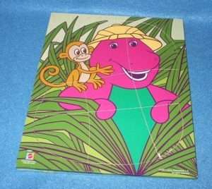 2001 Lyons Mattel Heavy Cardboard Barney Monkey Puzzle  