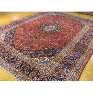  96 x 129 Red Persian Hand Knotted Wool Kashan Rug 
