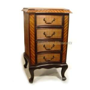 Wood Rattan Bark Tropical Nightstand Dresser Table:  