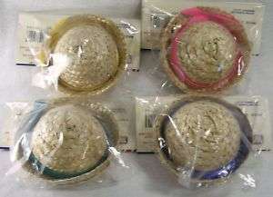 14 New Straw Hat Lot 3 1/2 Yellow Blue Pink Green Band  