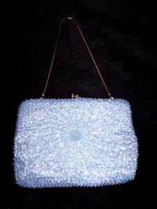 VINTAGE 50s BABY BLUE BEADED EVENING BAG cocktail PURSE  