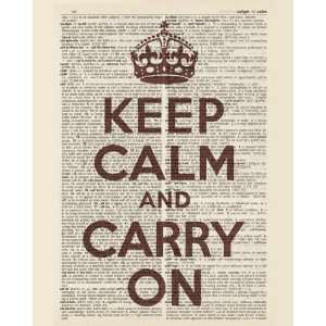 Keep Calm And Carry On, 8 x 10 print (dictionary background, dark red 