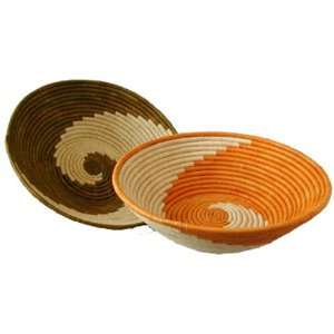  Basket Bowl Raffia & Reed Handwoven (Uganda) Cream/Orange 