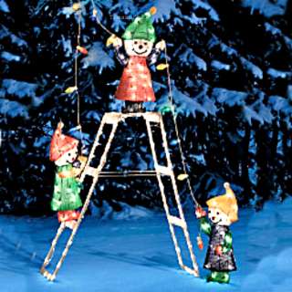 Lighted Christmas ELVES On Ladder Decorating Yard Decor Out Door 