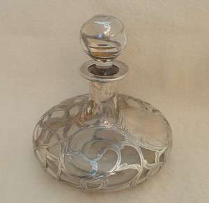 Large Perfume Bottle Engraved Sterling Silver Deposit  