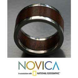 Sterling Silver and Wood Forest Halo Mens Ring (Brazil)   