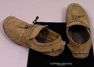 COSTUME NATIONAL SHOES $425 TAN BROWN STITCHED TASSELED VAMP MOCCASINS 