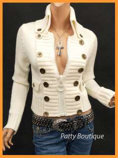 Smart Button Embellished Zip Front Cardigan Sweater  