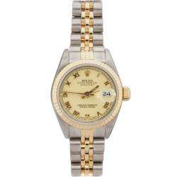 Pre owned Rolex Womens Datejust Two tone Off white Roman Dial Watch 