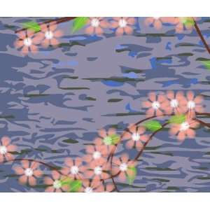   Sticker Japanese Flower Blossom on Lake #MMartin117 
