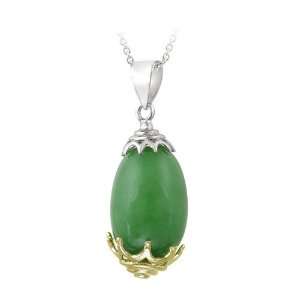  Two tone Silver Green Jade Drop Necklace Jewelry
