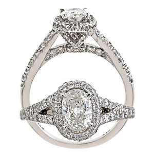   Halo Set Natural Oval Diamond Engagement Ring 14k White Gold: Jewelry
