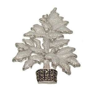  Potted Holly Bush Christmas Brooch Done in White Glitter 