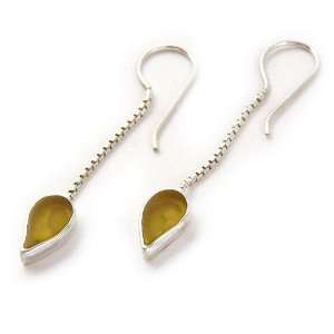  Yellow Leaf Authentic Sea Glass Dangle Earrings: Jewelry