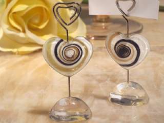 50 Murano Glass Gold Heart Wedding Placecard Holder  