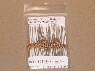 1K Ohm 1/4 Watt 5% Carbon Film Resistors (50pcs)  