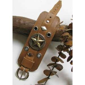  The Lone Star Silver Gold Conchos Brown Leather Bracelet 