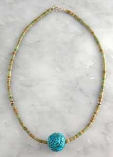   Silver Green Blue Turquoise Ball Necklace 18 Southwest Jewelry  