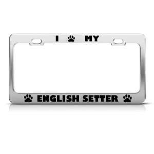 English Setter Dog Dogs Chrome license plate frame Stainless Metal Tag 