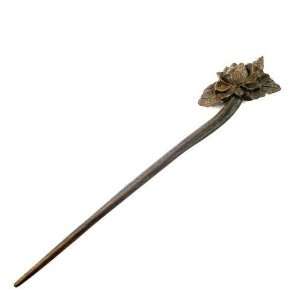   Handmade Lignum vitae Wood Carved Hair Stick Peony Flower 6.75 inches