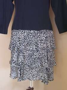 ANN TAYLOR Black Silky Day Wear Dress Polka Dot Layered Skirt 10 
