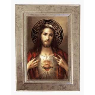  Framed Sacred Heart of Jesus Cromo Lithograph from Italy 
