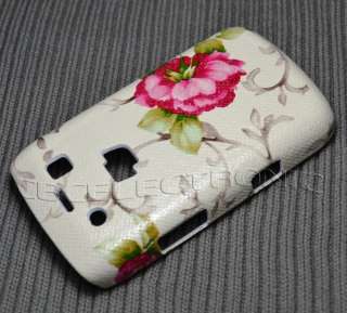 New Pink Flower PU leather stick hard case cover for Blackberry 9700 