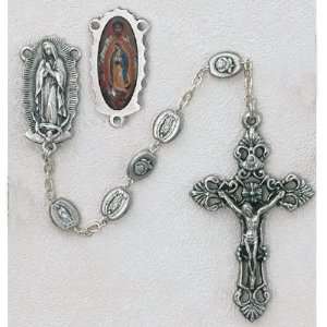  Our Lady of Guadalupe Photo Rosary w/ Oval Silver Ox Beads 