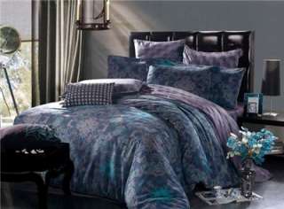 Green Purple Floral Pattern Cotton Bedding Bed Set Duvet Quilt King 