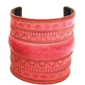   Ethnic Design Red X Wide Metal Bangle Cuff Bracelet Gold Tone: Jewelry