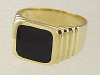 14 KT SOLID YELLOW GOLD MENS HEAVY CLASSIC INLAID BLACK ONYX RIGHT 