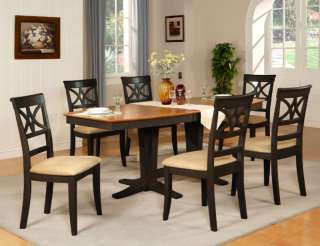 9PC DINING ROOM SET TABLE WITH 8 UPHOLSTERED CHAIRS IN BLACK & SADDLE 
