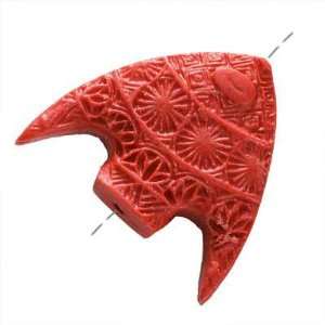  Red Cinnabar Carved Stylized Fish Pendant Bead 28mm (1 
