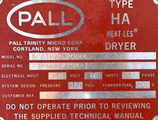 LARGE 4000CFM PALL HA Heatless Compressed Air Dryer  
