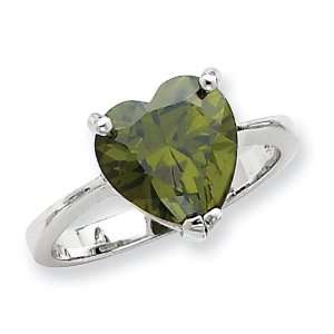  Sterling Silver Olive Green CZ Ring   Size 8 West Coast 
