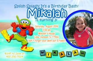 Pool Swim Party Sesame Street Elmo Birthday Invitations  