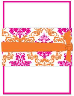 100)Fuchsia Tangerine Damask Wedding Invitation Kit DIY  