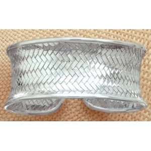   Concave Sterling Silver Cuff, Weave Design, 1 1/8 inch wide Jewelry